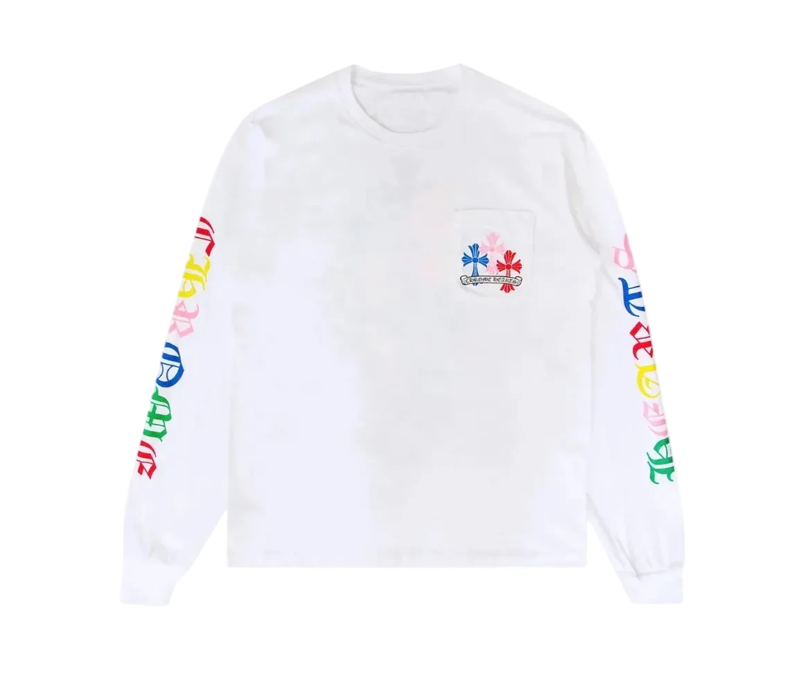 WHITE MULTICOLORED CROSS LONG SLEEVE
