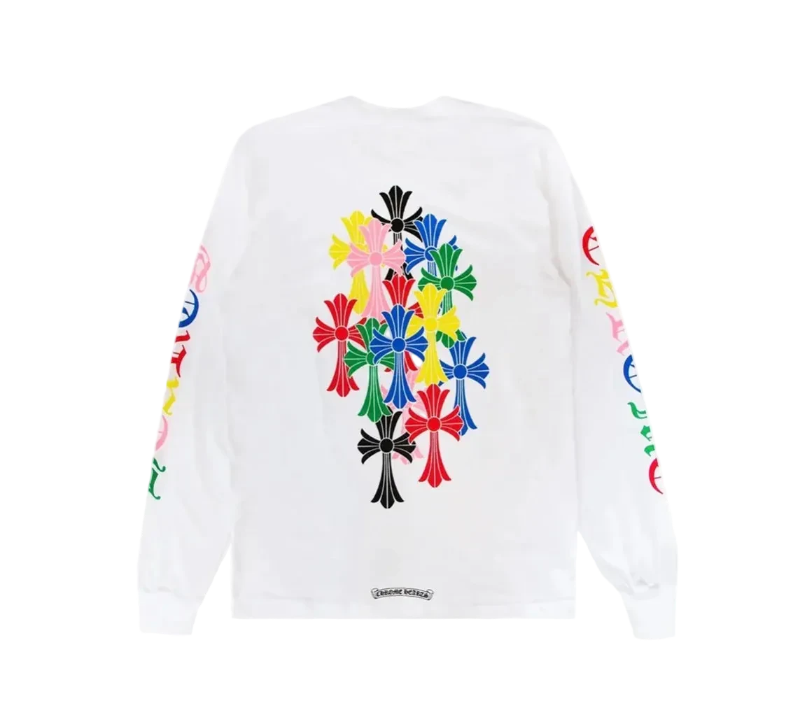 WHITE MULTICOLORED CROSS LONG SLEEVE